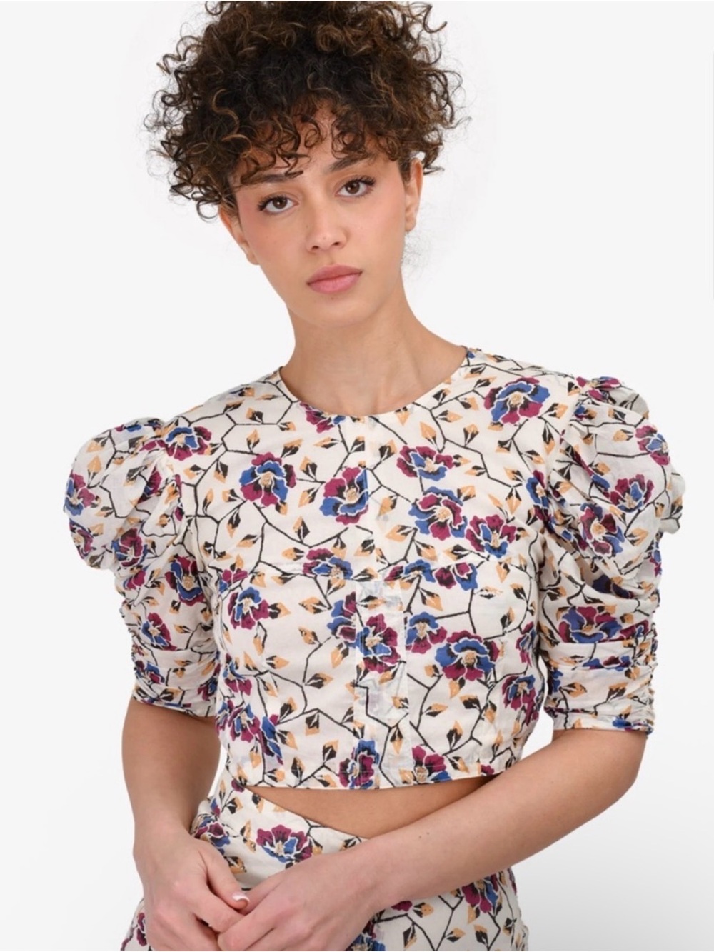 Isabel Marant Floral Puff-Sleeve Crop Peasant Festival